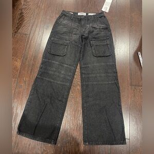 PTCL Women High-Waisted Cargo Baggy Wide-Leg Black Jean Size 28 NEW